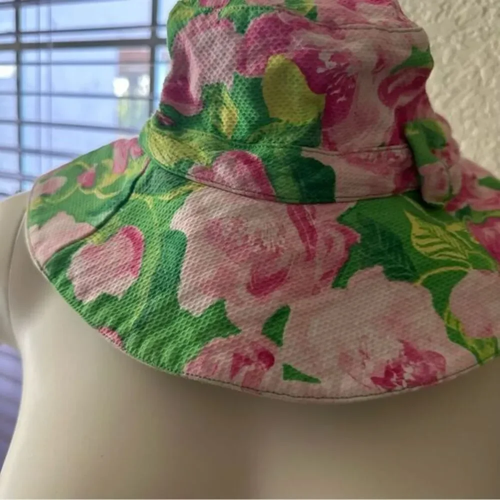 Janie and Jack Sun‎ Hat Girls 4-5 Pink Floral Seersucker Bow Summer
